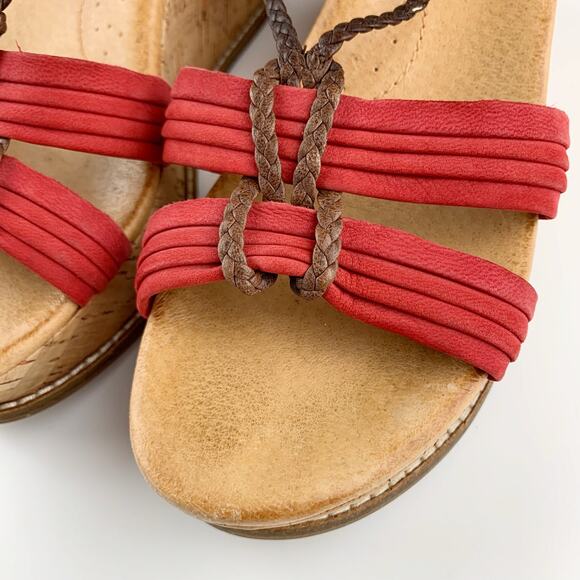 Naya Nalisha Sandals Platform Wedge Cork Red Leather Upper Strappy Women's 6.5 - Picture 3 of 11